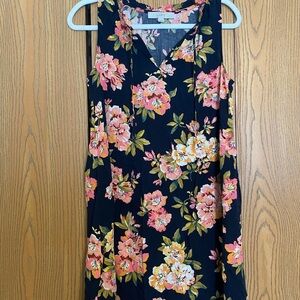 LOFT Navy Floral Sleeveless Dress